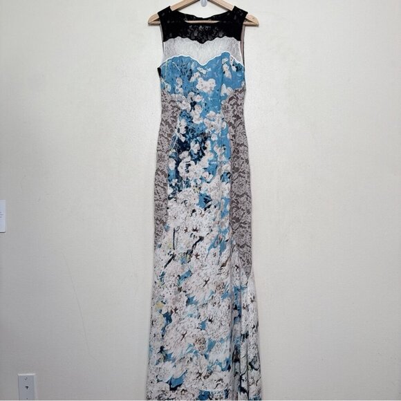 BCBGMAXAZRIA Womens 6 Tahiti Blue Combo Provence Sleeveless Open-Back Gown Maxi - Picture 4 of 15